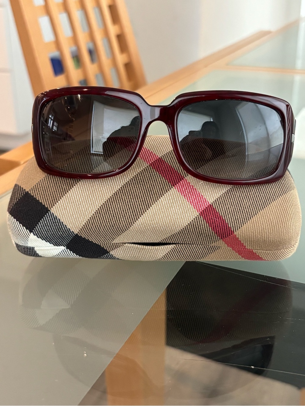 Designer Burgundy Women's Sunglasses with Patterned Case